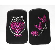 Black PU Material Phone Pouch with Gems